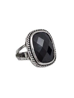 Premiere Designs Black Onyx Stone & Silver Cable Statement Jewelry Ring- Sz 7.5